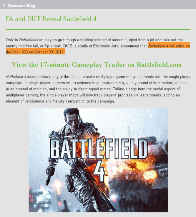 Microsoft zdradził datę premiery Battlefield 4?