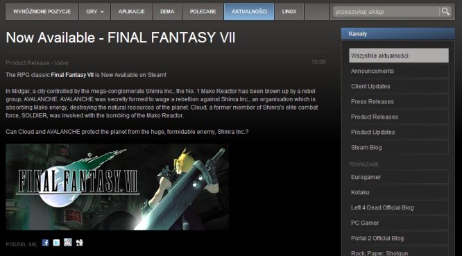 Final Fantasy VII już na Steamie