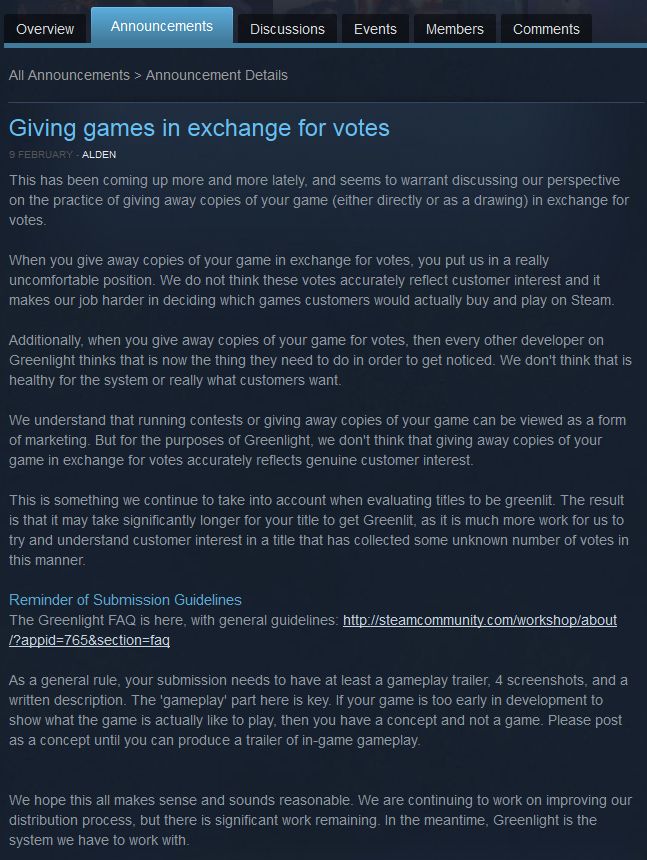 Valve prosi, by twórcy przestali żebrać o głosy w Steam Greenlight