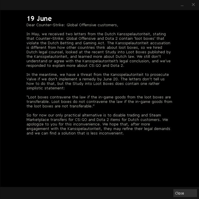 Valve blokuje handel przedmiotami z CS: GO i Dota 2 w Holandii
