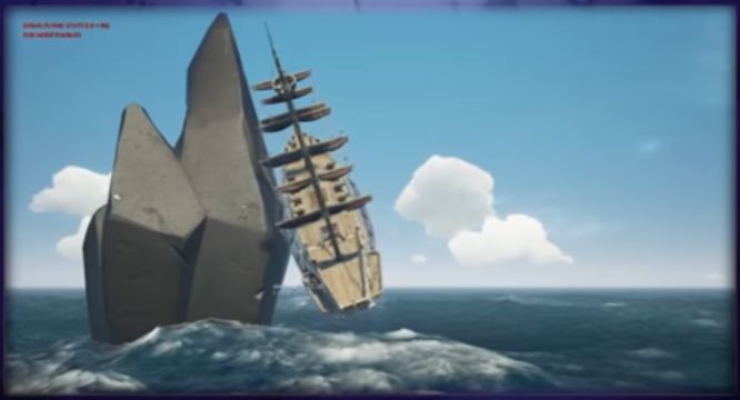 Sea of Thieves - gracze wciągają statek na wysoką górę z pomocą harpuna