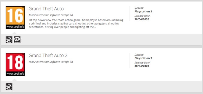 PEGI przyznało kategorie wiekowe GTA oraz GTA 2... w wersji na konsolę PlayStation 3