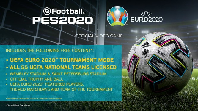 Euro 2020 jako darmowa aktualizacja w eFootball PES 2020 pod koniec kwietnia