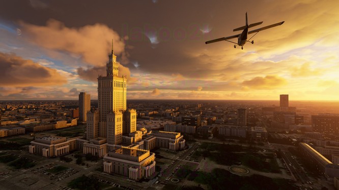 Warszawski Pałac Kultury i Nauki na screenie z Microsoft Flight Simulator 2020
