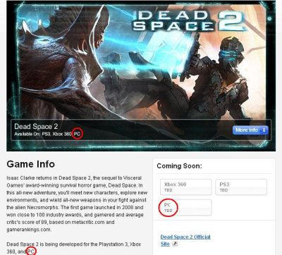 Dead Space 2 ostatecznie jednak na PC?