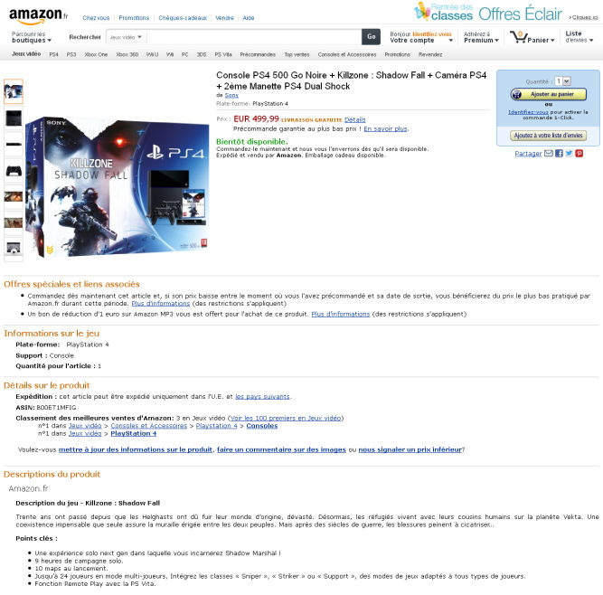 Według francuskiego Amazona Sony szykuje zestaw PS4 + Killzone: Shadow Fall